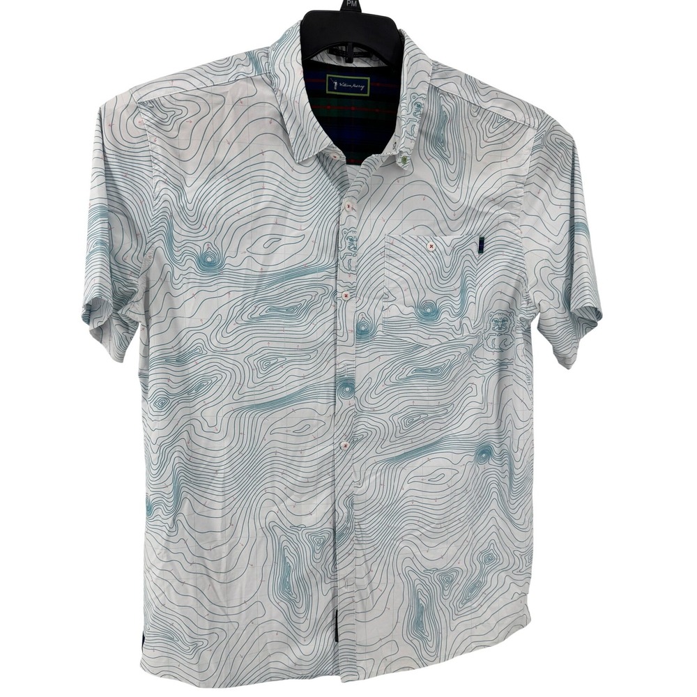 William Murray Golf Shirt Mens XL White Teal Topo Map Gopher Short Sleeve Button